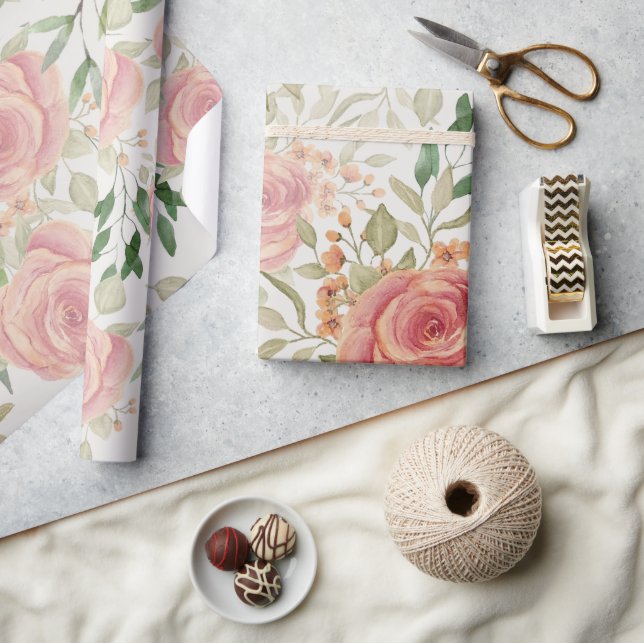 Papel De Regalo Dulce Luz de Naranja y Rosas Borrosas Acuarela (Artesanía)