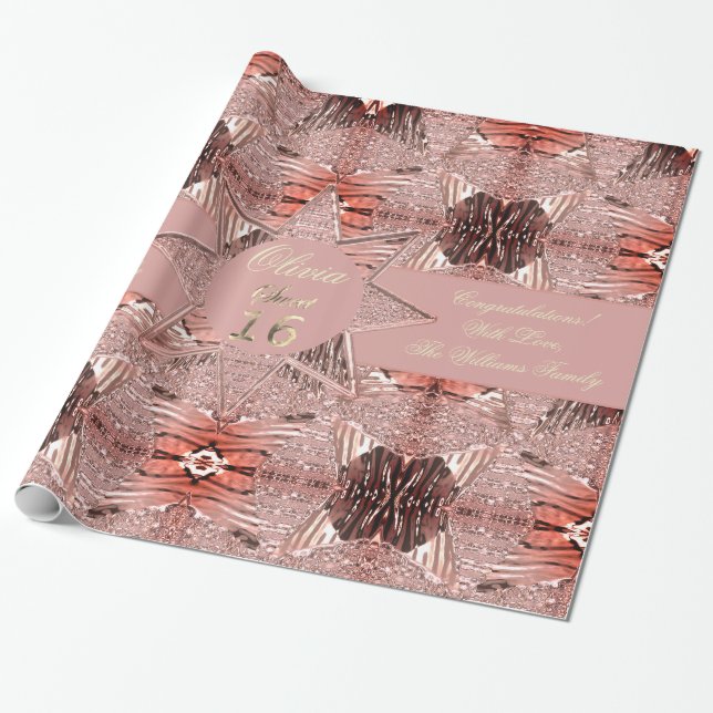 Papel De Regalo Dulce moderno Dieciséis Cinta Faux Rosa Gold (Desenrollado)