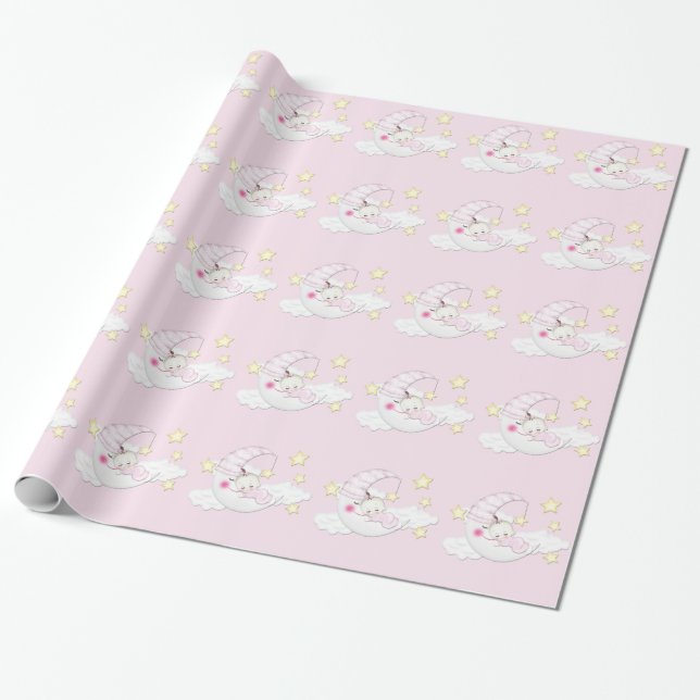 Papel De Regalo Dulce Niña Luna Rosa (Desenrollado)