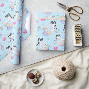 Papel De Regalo Dulce Nuevo Niño y Cigüeña 