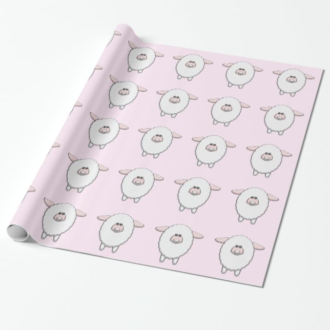 Papel De Regalo Dulce Oveja Rosa Baby Shower (Desenrollado)