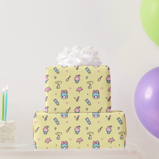 Papel De Regalo Dulce Pastel Kawaii Amarillo (Regalos de fiesta)