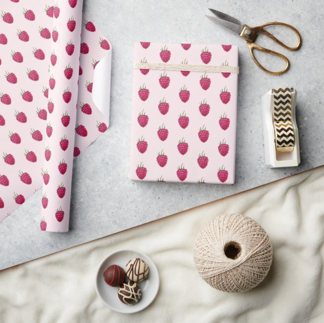 Papel De Regalo Dulce patrón de acuarela artística de frambuesa (Artesanía)