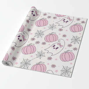 Papel De Regalo Dulce Patrón de Calabaza Rosa de Halloween