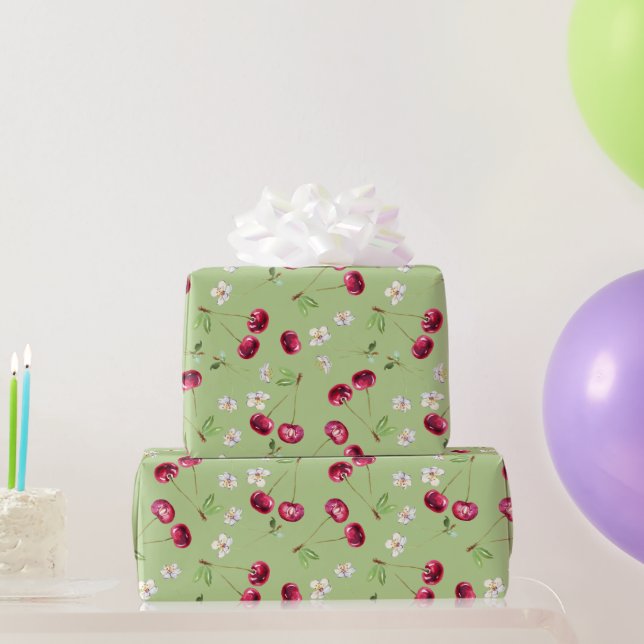 Papel De Regalo Dulce Patrón de Cereza Roja (Regalos de fiesta)