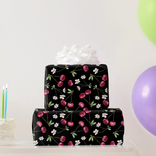 Papel De Regalo Dulce Patrón de Cereza Roja (Regalos de fiesta)