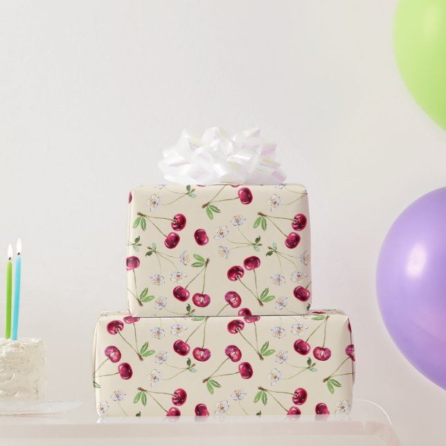 Papel De Regalo Dulce Patrón de Cereza Roja (Regalos de fiesta)