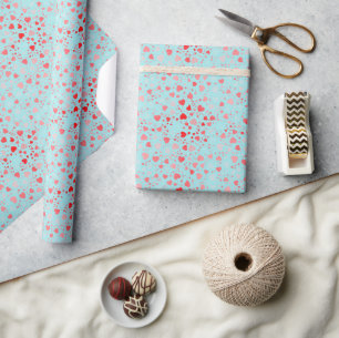 Papel De Regalo Dulce patrón de corazón rosa/rojo Fondo azul/aqua