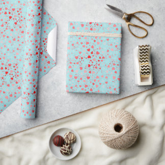 Papel De Regalo Dulce patrón de corazón rosa/rojo Fondo azul/aqua