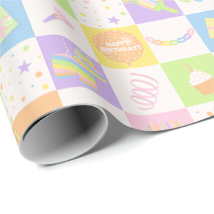 Papel De Regalo Dulce patrón de cumpleaños pastel con iconos de fi