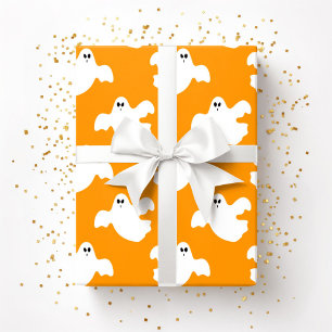 Papel De Regalo Dulce Patrón de Fantasma de Halloween Naranja