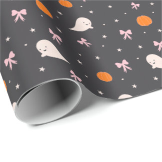 Papel De Regalo Dulce patrón de fantasma de Halloween negro