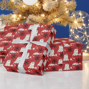 Papel De Regalo Dulce Patrón de Fantasma de Navidad y Caña de Cara