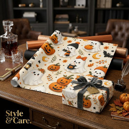 Papel De Regalo Dulce Patrón de Halloween de Fantasma y Calabaza