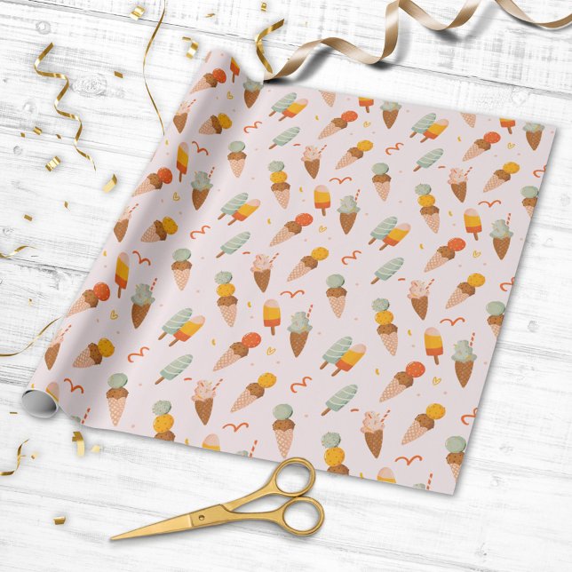 Papel De Regalo Dulce Patrón de Helado de Verano (Close up)