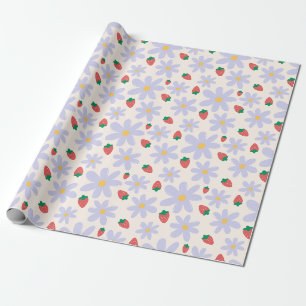 Papel De Regalo Dulce patrón de margaritas y fresas