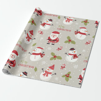 Papel De Regalo Dulce patrón de Santa y muñeco de nieve Feliz Navi
