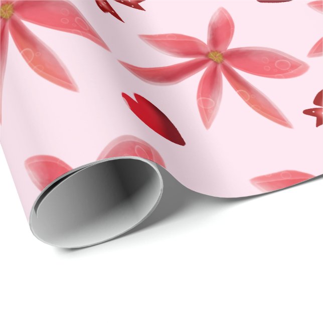 Papel De Regalo Dulce Patrón Floral Rojo de Corazón Sin Costuras F (Esquina del rollo)