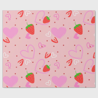 Papel De Regalo Dulce patrón sin costuras de fresa y corazones