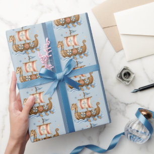 Papel De Regalo Dulce Pequeño Barco Vikingo Baby Shower