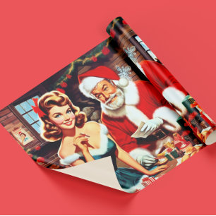 Papel De Regalo Dulce Pin-up de Navidad y Papá Noel