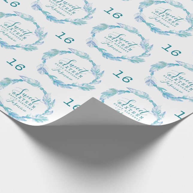 Papel De Regalo Dulce plumas perlas acuáticas color blanco (Esquina)