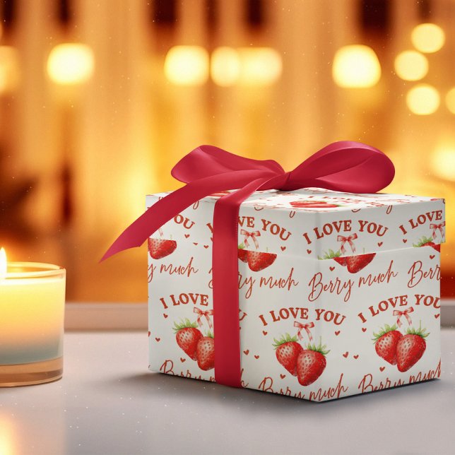 Papel De Regalo Dulce romántico "Te amo mucho a ti (Sweet Romantic 'I Love You Berry Much' Wrapping Paper)
