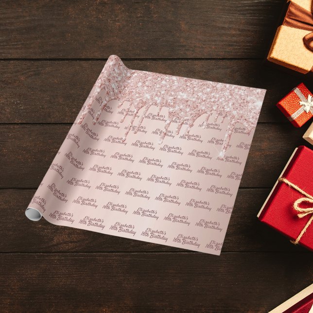 Papel De Regalo Dulce rosa de cumpleaños 16 goteo de purpurina de  (Subido por el creador)