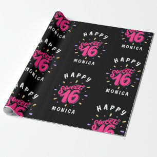 Papel De Regalo Dulce rosado negro 16 cumpleaños personalizado