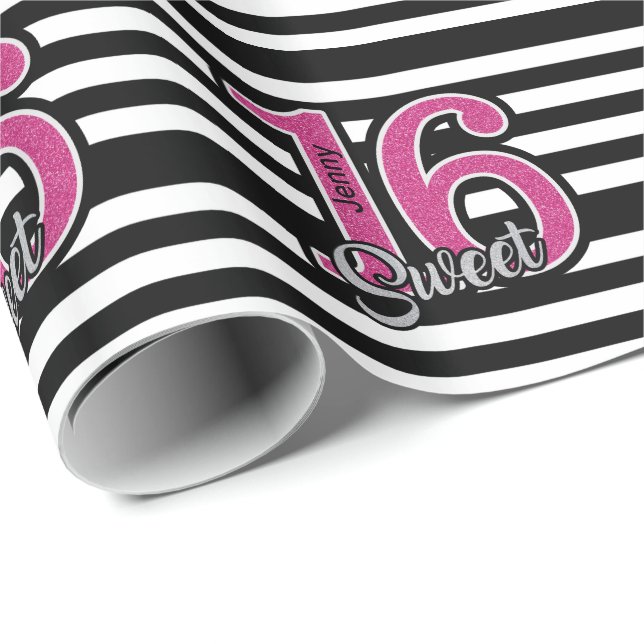 Papel De Regalo Dulce rosado negro 16 personalizado (Esquina del rollo)