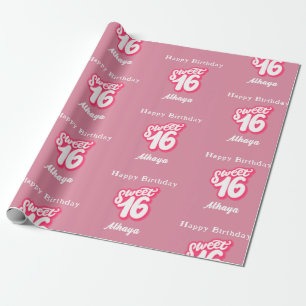 Papel De Regalo Dulce rosado retro 16º cumpleaños