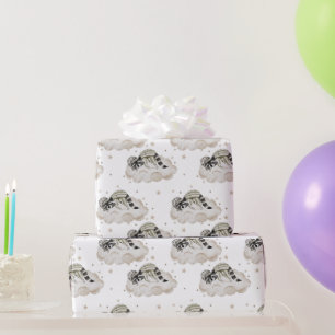 Papel De Regalo Dulce Sueños de Luna Sleepy Raccoon, Nubes, Estrel