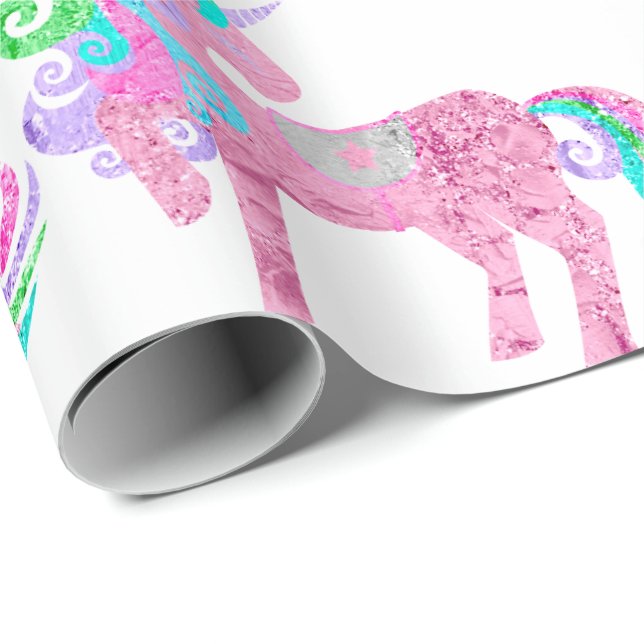 Papel De Regalo Dulce unicornio Purpurina parkly rosado Rubor (Esquina del rollo)