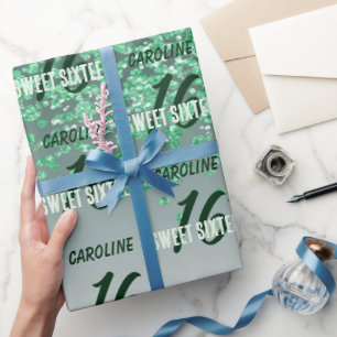 Papel De Regalo Dulces 16 Brillantes Caída Verde Purpurina