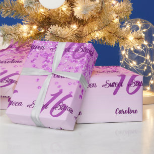 Papel De Regalo Dulces 16 Brillantes con Glitter Rosa Caído