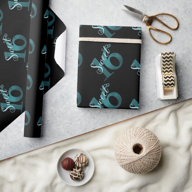 Papel De Regalo Dulces 16 | Purpurina de Grunge Verde verde azulad (Artesanía)