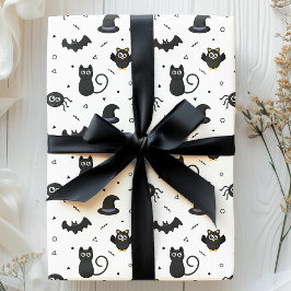 Papel De Regalo Dulces arañas espeluznantes, murciélagos y gatos d