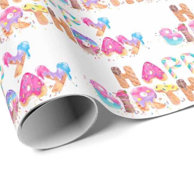 Papel De Regalo Dulces de cumpleaños felices (Esquina del rollo)