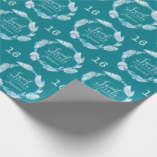 Papel De Regalo Dulces dieciséis plumas y cuentas acuarela azul