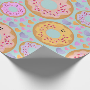 Papel De Regalo Dulces Donas y Corazones en Patrón Pastel