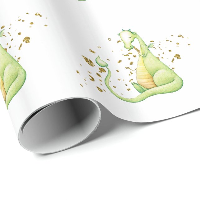 Papel De Regalo *~* Dulces dulces dinosaurios de dragón verde (Esquina del rollo)