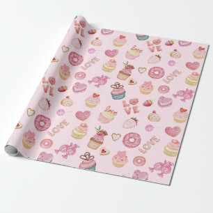 Papel De Regalo Dulces el día de San Valentín y pasteles rosados