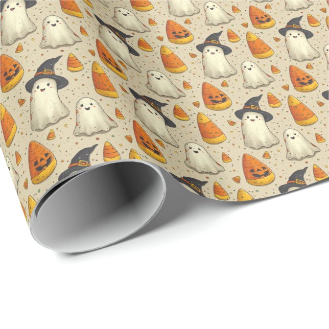 Papel De Regalo Dulces fantasmas de Halloween  (Esquina del rollo)