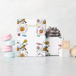 Papel De Regalo Dulces Fantasmas Espeluznantes de Halloween y Truc