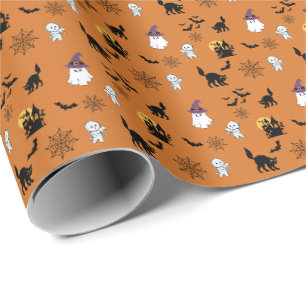 Papel De Regalo Dulces Fantasmas Gatos Murciélagos Halloween