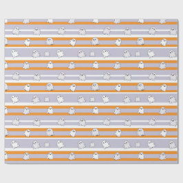 Papel De Regalo Dulces Fantasmas Halloween con Rayas Naranjas y Bl