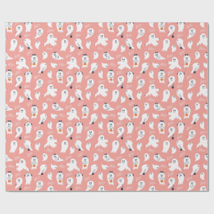 Papel De Regalo Dulces fantasmas Halloween Elegante Rosa Blanco