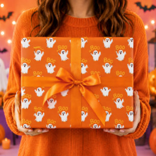 Papel De Regalo Dulces Fantasmas Kawaii Patrón de Halloween