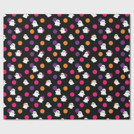 Papel De Regalo Dulces Fantasmas Lunares Negros de Halloween