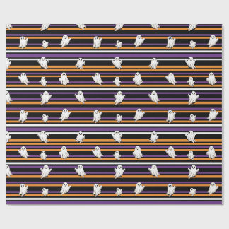 Papel De Regalo Dulces Fantasmas Rayas Negras Naranjas y Moradas